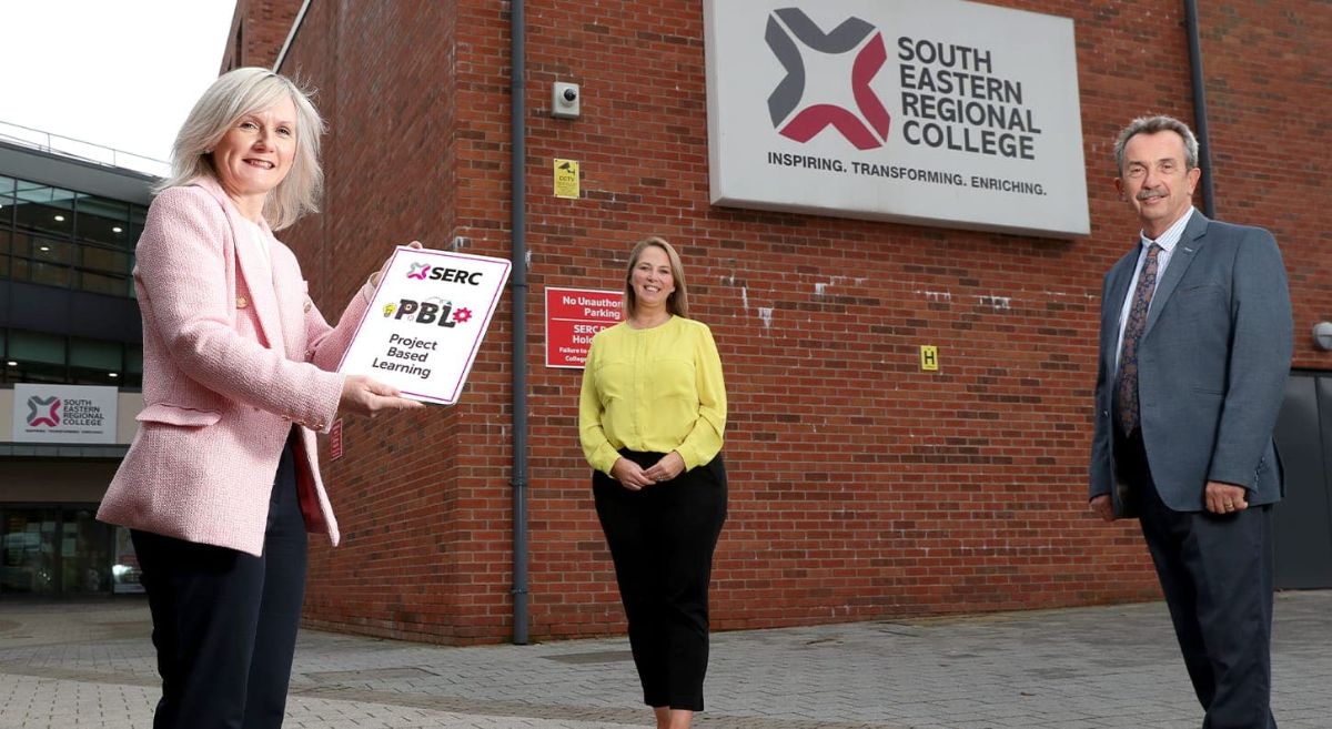 SERc's Heather McKee, Paula Philpott and Dr Michael Malone pictured outside Lisburn Campus